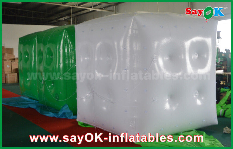 Advertising White Green Inflatable Balloon / Cube Helium Balloon With Logo Print